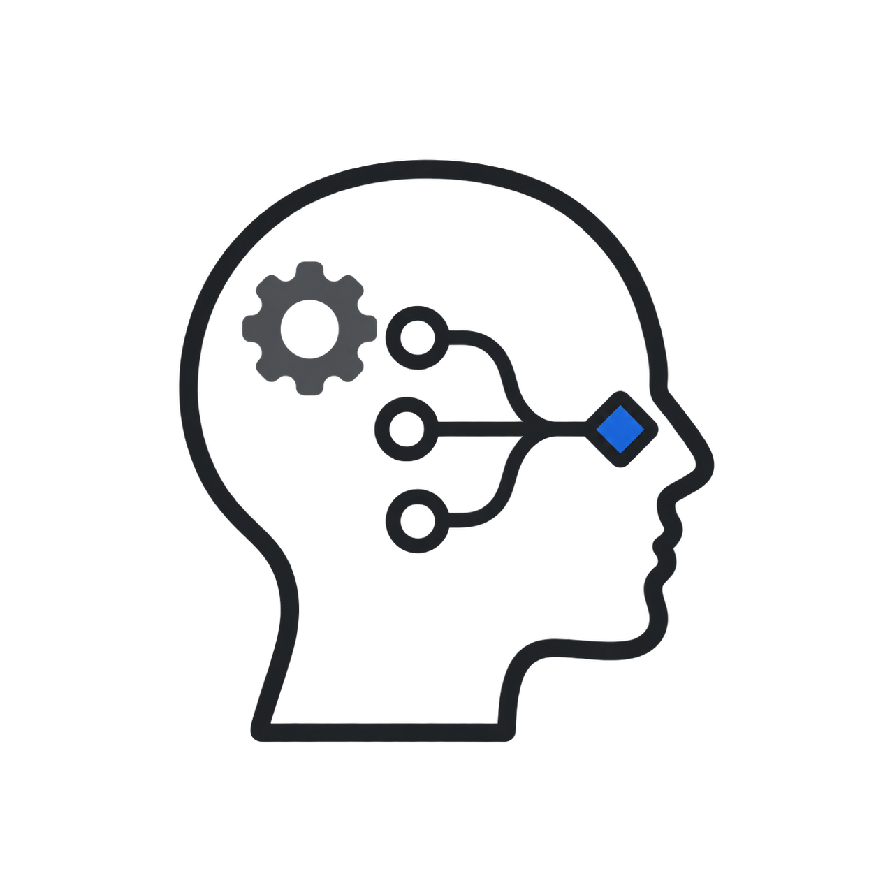 Human profile with a reasoning path converging on a decision