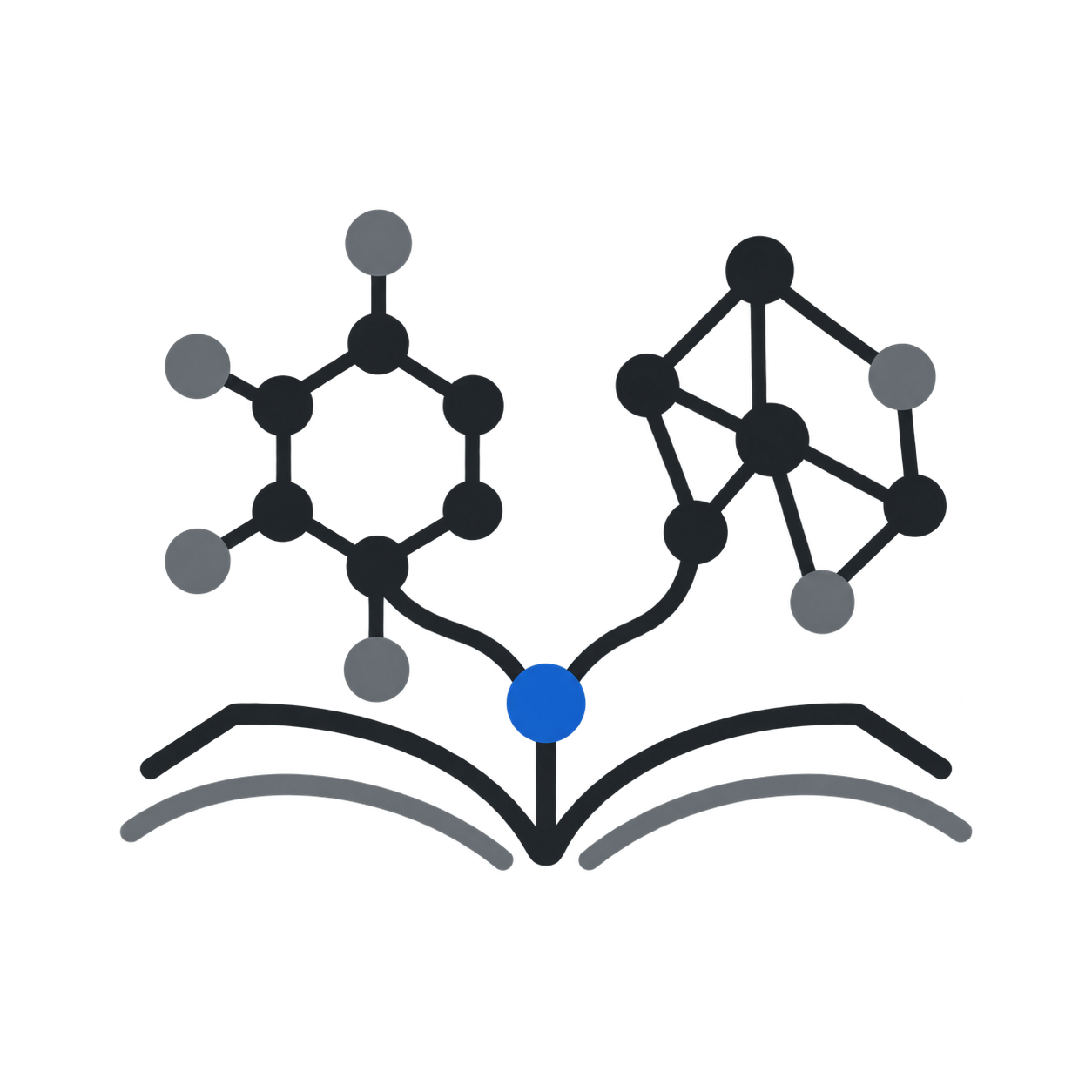 Scientific molecular structures growing from an open book